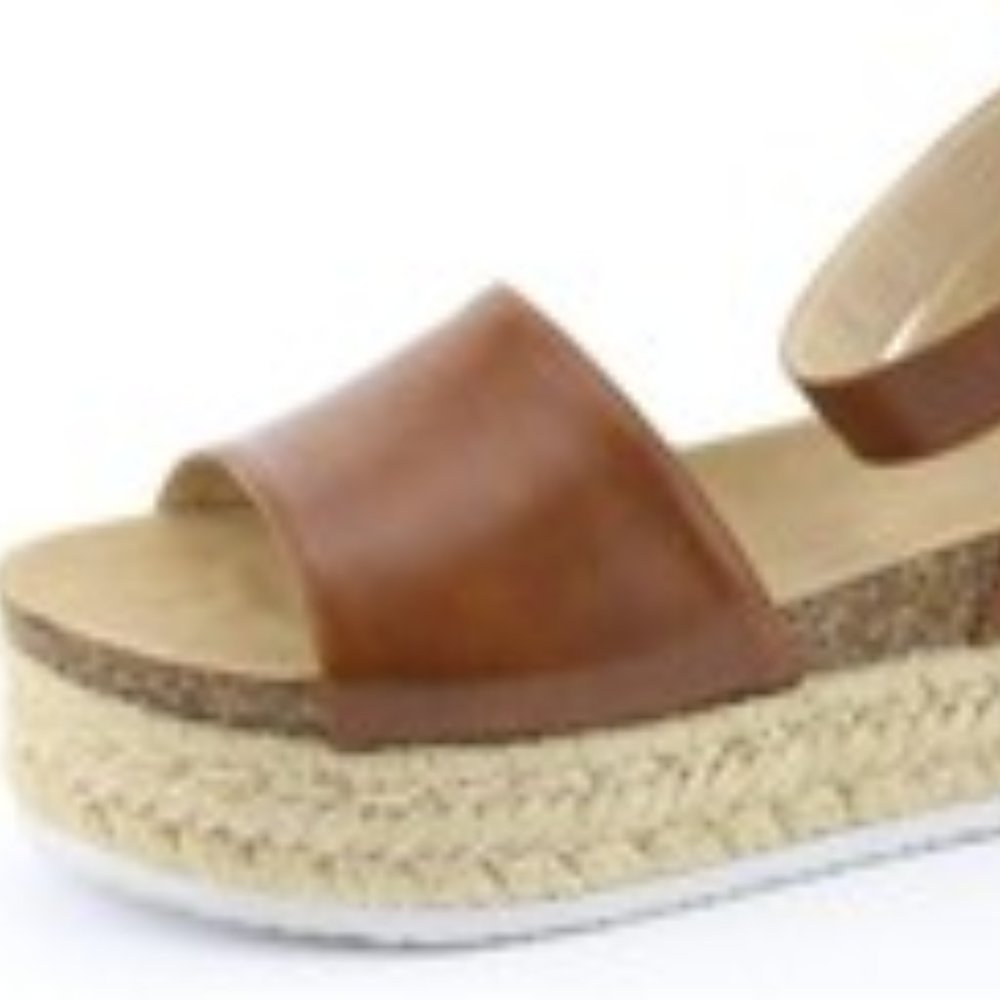 Cognac colored, Short Platform, Nature Breeze Brand Sandal